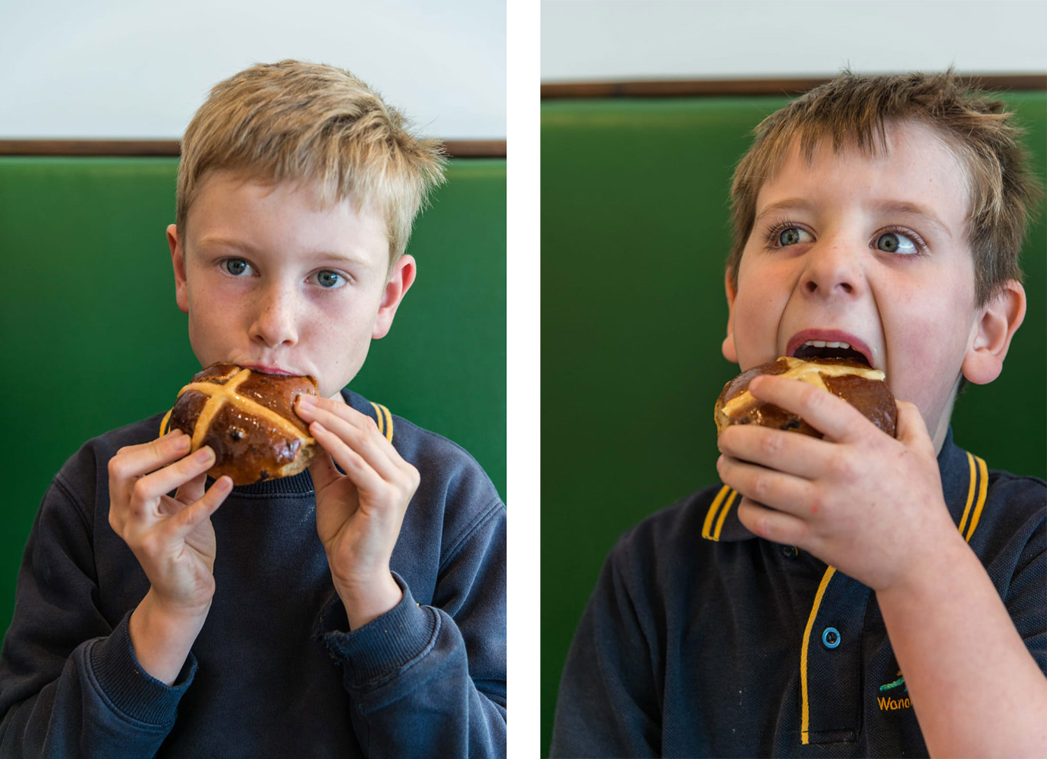 Easter Hot Cross Buns - Boys eating hot cross buns